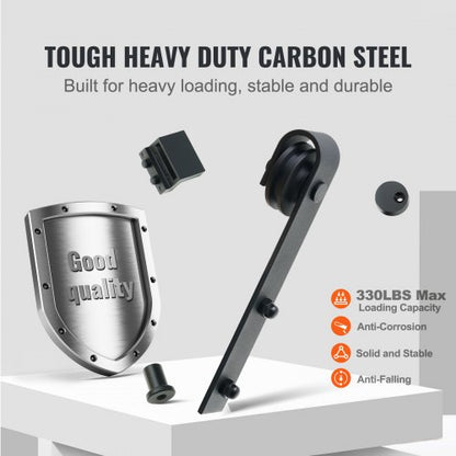 8FT Sliding Barn Door Hardware Kit, 330LBS Loading Heavy Duty Barn Door Track Kit for Single Door, Fits 3.7-4.3FT Wide and 1.3"-1.8" Thick Door Panel, with Smooth and Quiet Pulley (J Shape) | EU