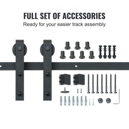 8FT Sliding Barn Door Hardware Kit, 330LBS Loading Heavy Duty Barn Door Track Kit for Single Door, Fits 3.7-4.3FT Wide and 1.3"-1.8" Thick Door Panel, with Smooth and Quiet Pulley (J Shape) | EU