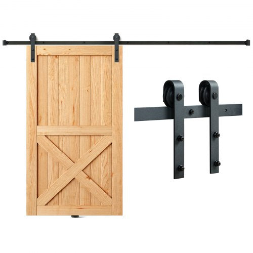 8FT Sliding Barn Door Hardware Kit, 330LBS Loading Heavy Duty Barn Door Track Kit for Single Door, Fits 3.7-4.3FT Wide and 1.3"-1.8" Thick Door Panel, with Smooth and Quiet Pulley (J Shape) | EU