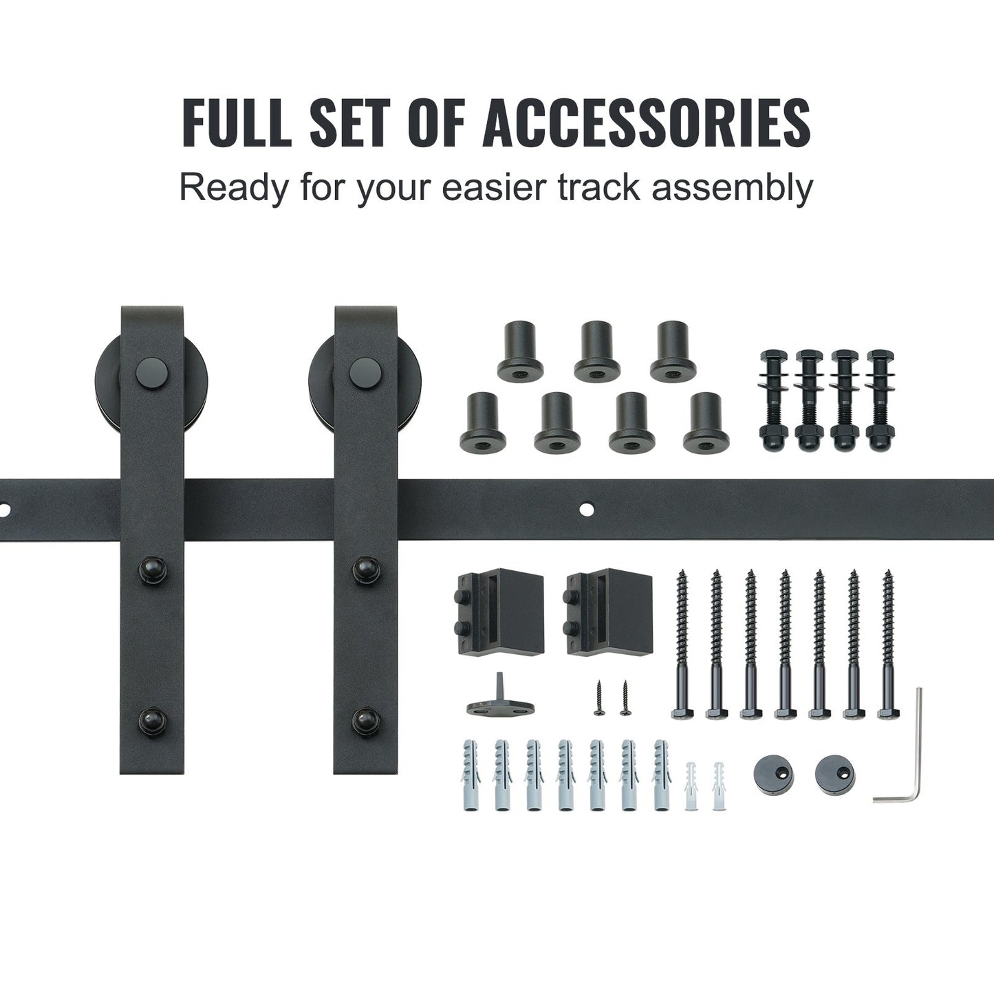 8FT Sliding Barn Door Hardware Kit, 330LBS Loading Heavy Duty Barn Door Track Kit for Single Door, Fit 3.7-4.3FT Wide and 1.3"-1.8" Thick Door Panel, with Smooth & Silent Pulley (J Shape)