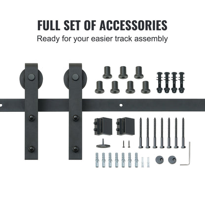 8FT Sliding Barn Door Hardware Kit, 330LBS Loading Heavy Duty Barn Door Track Kit for Single Door, Fit 3.7-4.3FT Wide and 1.3"-1.8" Thick Door Panel, with Smooth & Silent Pulley (J Shape)