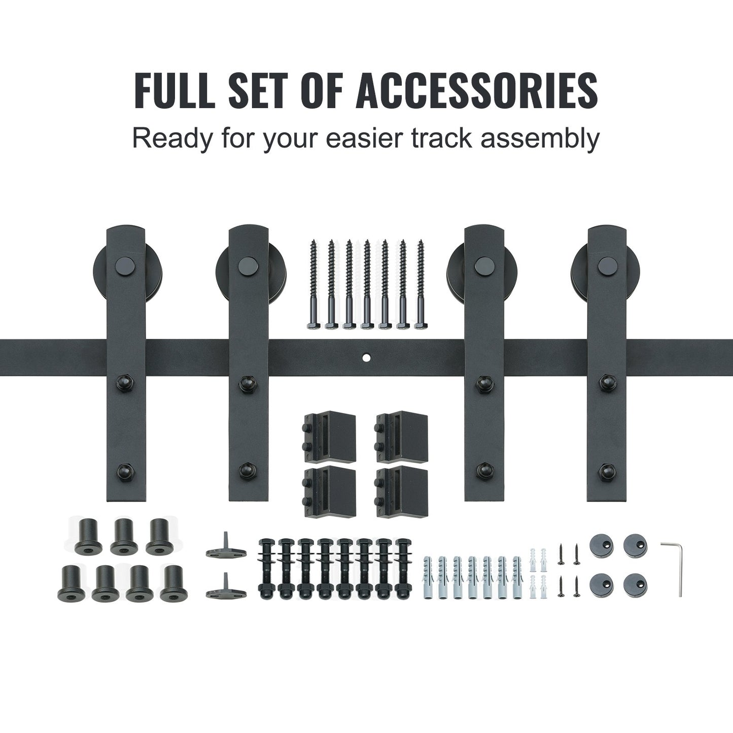 8FT Sliding Barn Door Hardware Kit, 330LBS Heavy Duty Barn Door Track Kit for Double Doors, Fits 3.7-4.3FT Total Wide and 1.3"-1.8" Thick 2-Door Panel, with Smooth and Quiet Pulley (I Shape)