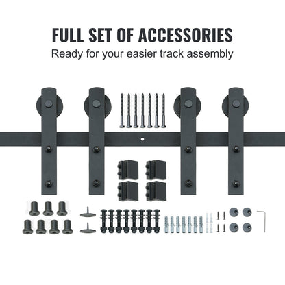8FT Sliding Barn Door Hardware Kit, 330LBS Heavy Duty Barn Door Track Kit for Double Doors, Fits 3.7-4.3FT Total Wide and 1.3"-1.8" Thick 2-Door Panel, with Smooth and Quiet Pulley (I Shape)