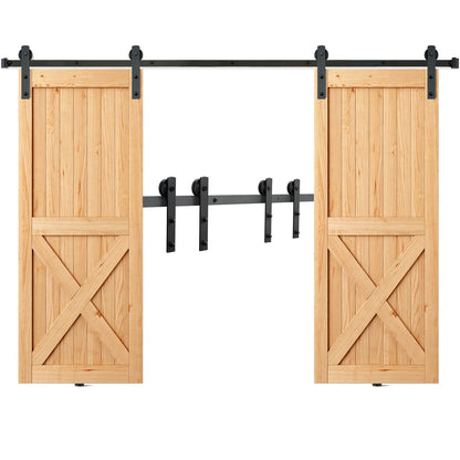 8FT Sliding Barn Door Hardware Kit, 330LBS Heavy Duty Barn Door Track Kit for Double Doors, Fits 3.7-4.3FT Total Wide and 1.3"-1.8" Thick 2-Door Panel, with Smooth and Quiet Pulley (I Shape)