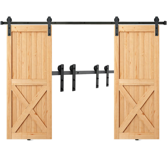 8FT Sliding Barn Door Hardware Kit, 330LBS Heavy Duty Barn Door Track Kit for Double Doors, Fits 3.7-4.3FT Total Wide and 1.3"-1.8" Thick 2-Door Panel, with Smooth and Quiet Pulley (I Shape)