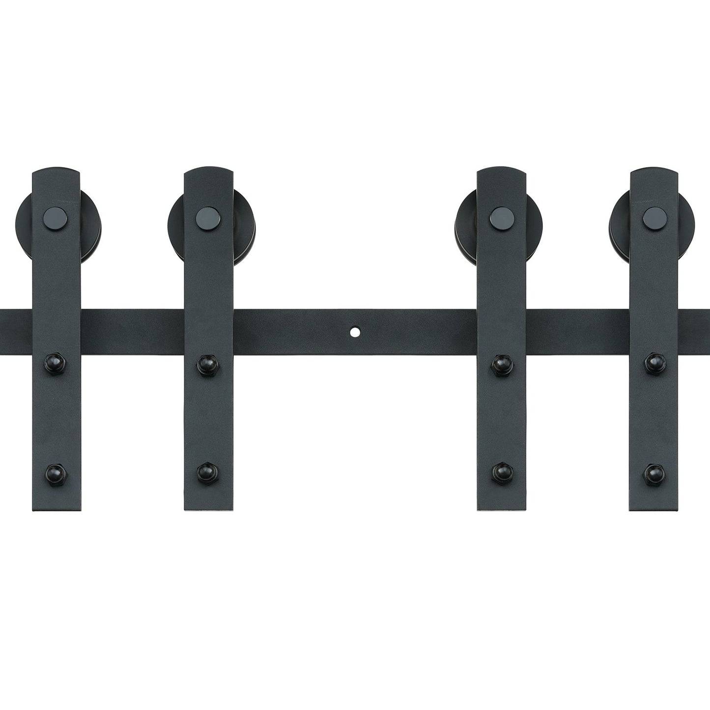 8FT Sliding Barn Door Hardware Kit, 330LBS Heavy Duty Barn Door Track Kit for Double Doors, Fits 3.7-4.3FT Total Wide and 1.3"-1.8" Thick 2-Door Panel, with Smooth and Quiet Pulley (I Shape)