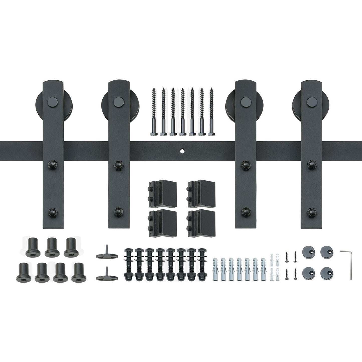 8FT Sliding Barn Door Hardware Kit, 330LBS Heavy Duty Barn Door Track Kit for Double Doors, Fits 3.7-4.3FT Total Wide and 1.3"-1.8" Thick 2-Door Panel, with Smooth and Quiet Pulley (I Shape)