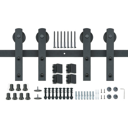 8FT Sliding Barn Door Hardware Kit, 330LBS Heavy Duty Barn Door Track Kit for Double Doors, Fits 3.7-4.3FT Total Wide and 1.3"-1.8" Thick 2-Door Panel, with Smooth and Quiet Pulley (I Shape)