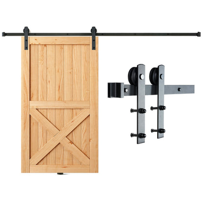8FT Sliding Barn Door Hardware Kit, 330 LBS Loading Heavy Duty Barn Door Track Kit for Single Door, Fits 3.7-4.3FT Wide and 1.3"-1.8" Thick Door Panel, with Smooth and Quiet Pulley (I Shape)