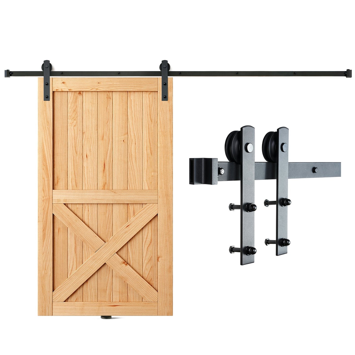 8FT Sliding Barn Door Hardware Kit, 330 LBS Loading Heavy Duty Barn Door Track Kit for Single Door, Fits 3.7-4.3FT Wide and 1.3"-1.8" Thick Door Panel, with Smooth and Quiet Pulley (I Shape)