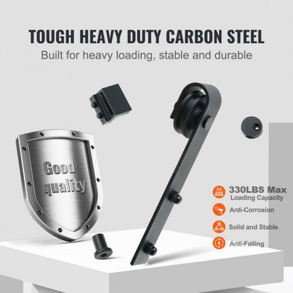 8FT Sliding Barn Door Hardware Kit, 330LBS Heavy Duty Barn Door Track Kit for Double Doors, Fits 3.7-4.3FT Total Wide and 1.3"-1.8" Thick 2-Door Panel, with Smooth and Quiet Pulley (J-Shape) | EU