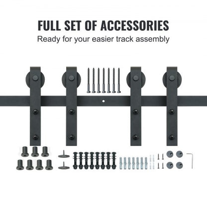 8FT Sliding Barn Door Hardware Kit, 330LBS Heavy Duty Barn Door Track Kit for Double Doors, Fits 3.7-4.3FT Total Wide and 1.3"-1.8" Thick 2-Door Panel, with Smooth and Quiet Pulley (J-Shape) | EU