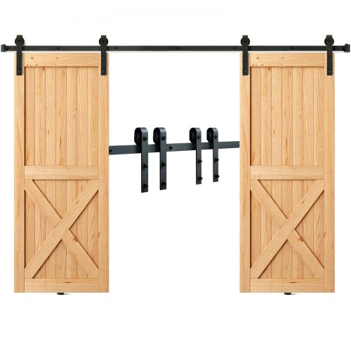 8FT Sliding Barn Door Hardware Kit, 330LBS Heavy Duty Barn Door Track Kit for Double Doors, Fits 3.7-4.3FT Total Wide and 1.3"-1.8" Thick 2-Door Panel, with Smooth and Quiet Pulley (J-Shape) | EU