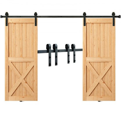 8FT Sliding Barn Door Hardware Kit, 330LBS Heavy Duty Barn Door Track Kit for Double Doors, Fits 3.7-4.3FT Total Wide and 1.3"-1.8" Thick 2-Door Panel, with Smooth and Quiet Pulley (J-Shape) | EU
