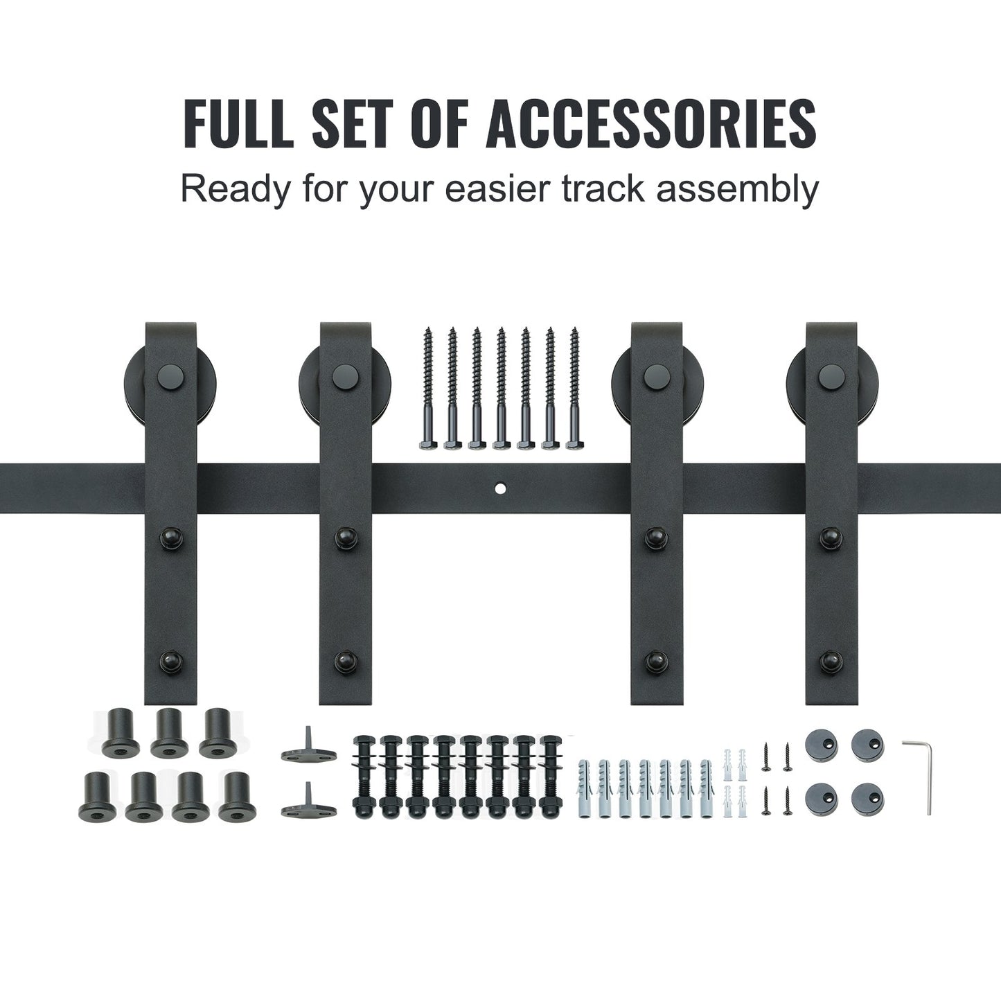 8FT Sliding Barn Door Hardware Kit, 330LBS Heavy Duty Barn Door Track Kit for Double Doors, Fit 3.7-4.3FT Total Wide and 1.3"-1.8" Thick 2 Door Panel, with Smooth & Silent Pulley (J Shape)