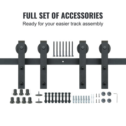 8FT Sliding Barn Door Hardware Kit, 330LBS Heavy Duty Barn Door Track Kit for Double Doors, Fit 3.7-4.3FT Total Wide and 1.3"-1.8" Thick 2 Door Panel, with Smooth & Silent Pulley (J Shape)