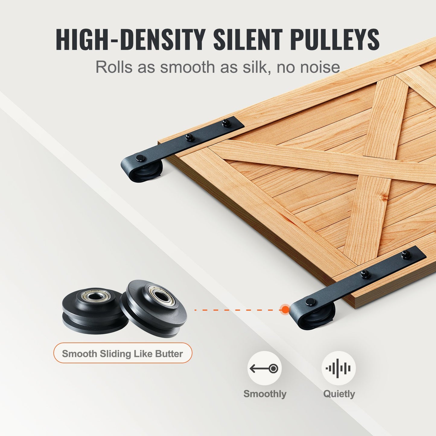 8FT Sliding Barn Door Hardware Kit, 330LBS Heavy Duty Barn Door Track Kit for Double Doors, Fit 3.7-4.3FT Total Wide and 1.3"-1.8" Thick 2 Door Panel, with Smooth & Silent Pulley (J Shape)
