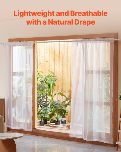 Sheer Curtains, 84 inches Long, 2 Panels Set Sheer White Curtains, Each 42" W x 84" L, Dual Rod Pocket Installation, 100% Polyester Window Drapes for Bedroom, Living Room, Balcony, Yard