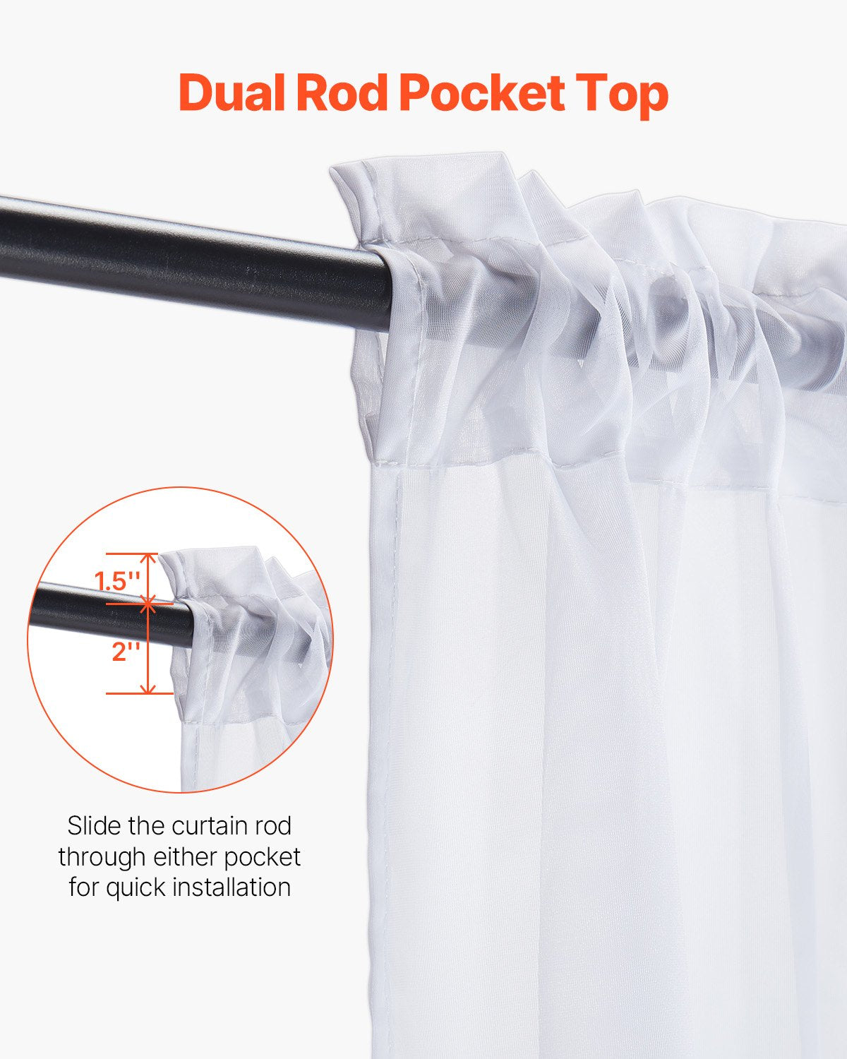 Sheer Curtains, 84 inches Long, 2 Panels Set Sheer White Curtains, Each 42" W x 84" L, Dual Rod Pocket Installation, 100% Polyester Window Drapes for Bedroom, Living Room, Balcony, Yard