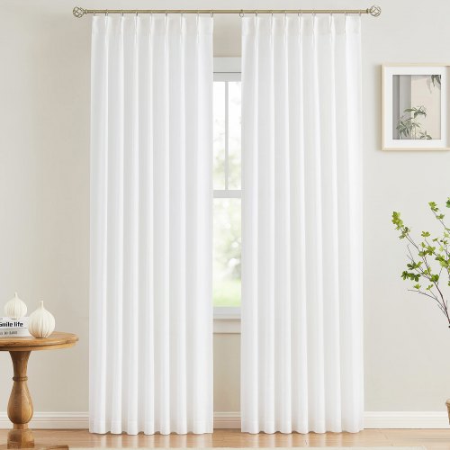 Sheer Curtains, 84 inches Long, 2 Panels Set Sheer White Curtains, Each 52" W x 84" L, Dual Rod Pocket Installation, 100% Polyester Window Drapes for Bedroom, Living Room, Balcony, Yard