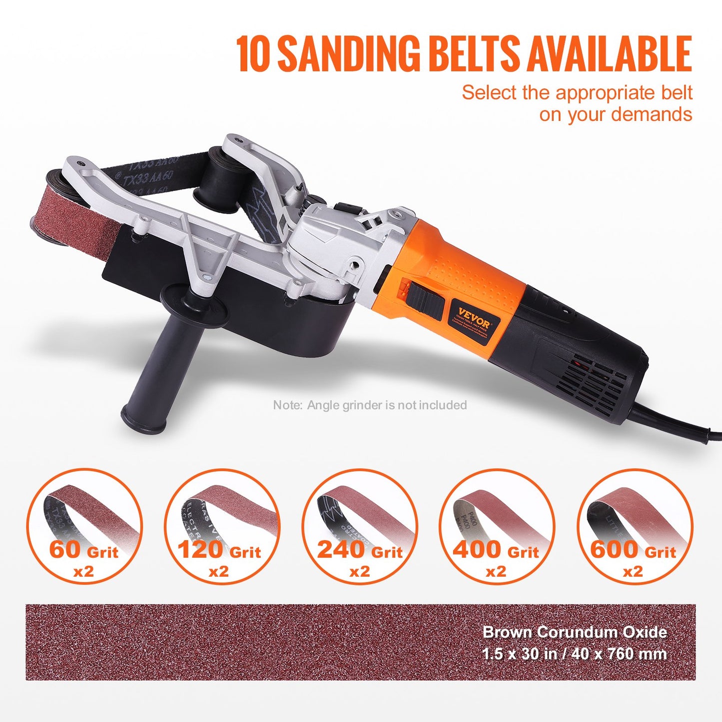 Belt Sander Adapter for Angle Grinder, Pipe or Tube Sanding Attachment with 5/8-11" Imperial Thread and 10PCS Sanding Belts, Belt Sander Attachment Pipe Polishing Adapter for Rust Removal