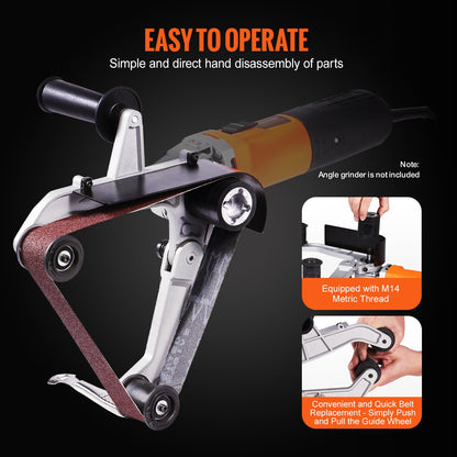 Belt Sander Adapter for Angle Grinder, Pipe or Tube Sanding Attachment with 5/8-11" Imperial Thread and 10PCS Sanding Belts, Belt Sander Attachment Pipe Polishing Adapter for Rust Removal