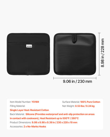 Pot Holders, Heat Resistant to 500°F with Ribbed Soft Anti-Slip Silicone Strips, 100% Cotton 9.06 x 8.98 inch Hot Pads with 2 No-Marks Hooks, Washable Pot Trivets for Kitchen & Barbeque, 2 Pack