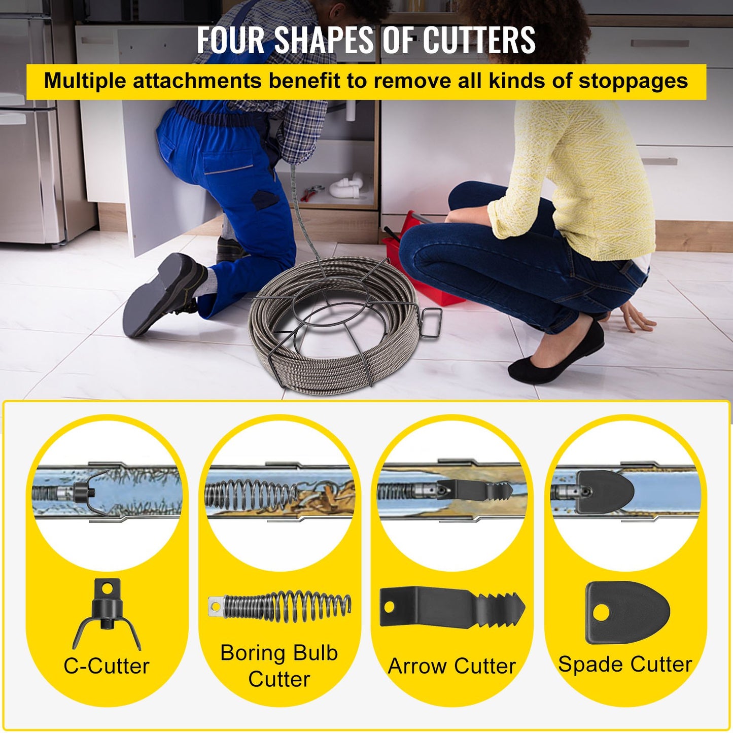 Drain Cleaning Cable 50 Feet x 1/2 Inch Solid Core Cable Sewer Cable Drain Auger Cable Cleaner Snake Clog Pipe Drain Cleaning Cable Sewer Drain Auger Snake Pipe