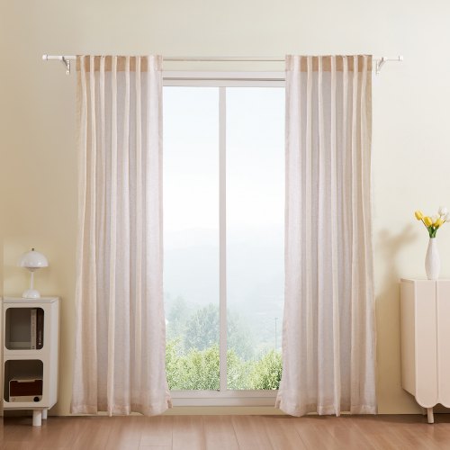 Natural Linen Curtains, 52 x 84 inch 2 Panels Set, Semi Sheer Light Filtering Flax Textured Linen Drapes, Rod Pocket Back Tab Design, for Modern Farmhouse, Living Room, Bedroom Window Curtain