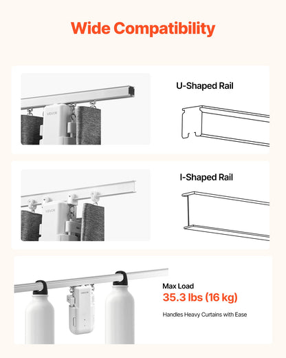 Automatic Curtain Opener, APP and Remote Control, Hub Included, Electric Smart Curtain Opener Compatible with Alexa and Google Home, Timed Opening and Closing, for U-shaped/I-shaped Rails