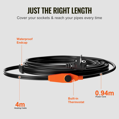 Pipe heating cable 4m 23W/m heating tape for pipes with built-in thermostat