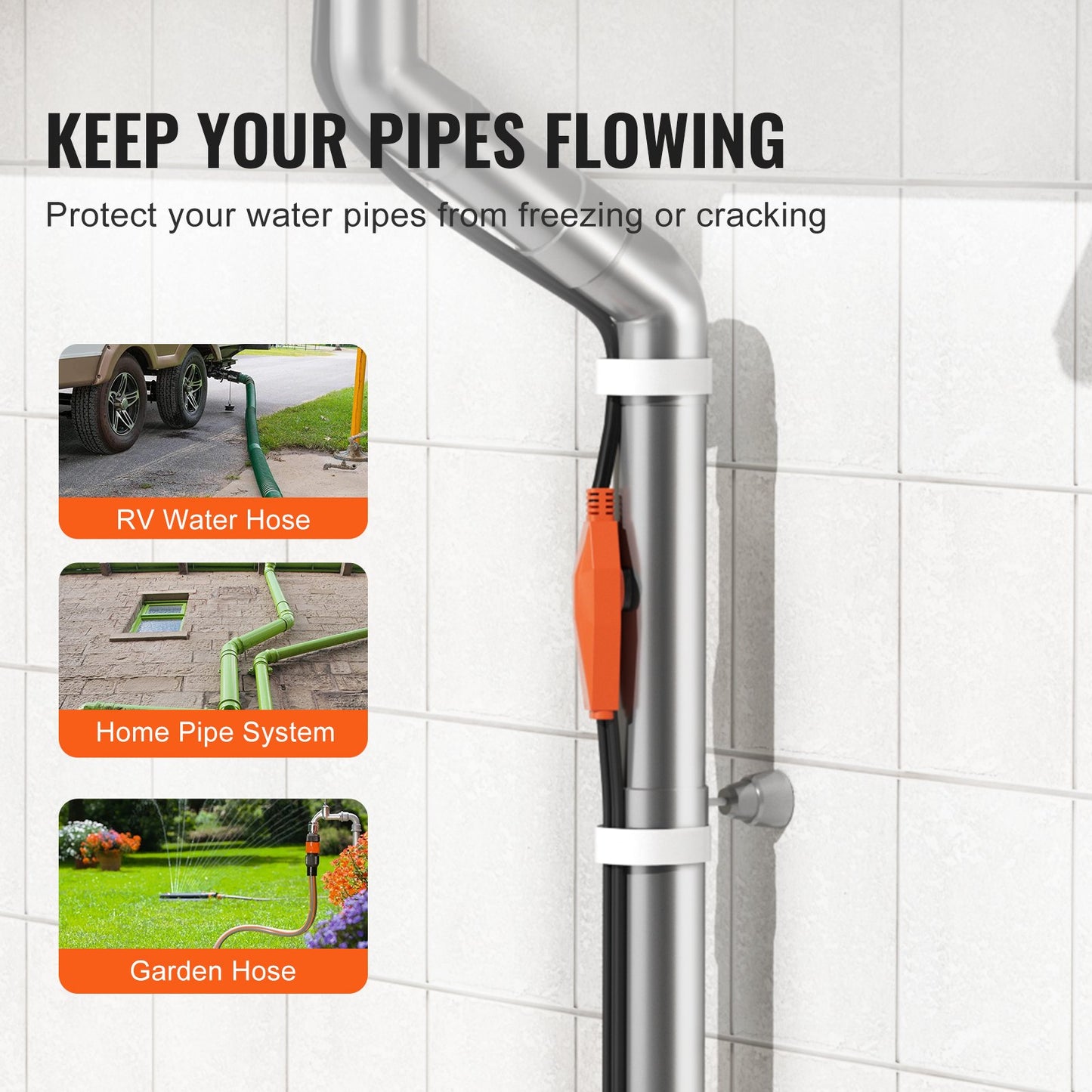 Pipe heating cable 2m 23W/m heating tape for pipes with built-in thermostat