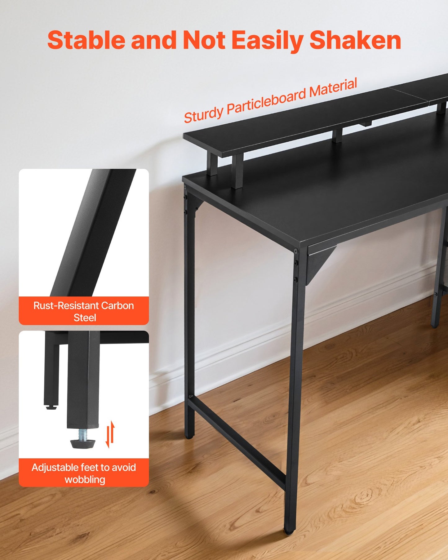 47" Computer Desk with LED Lights & Power Outlets, Gaming Table with 4 Large Drawers, Office Desk with Monitor Stand, Study Work Home Office, Small Spaces, Black