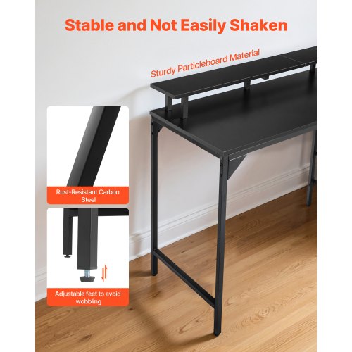 120 cm datorskrivbord med smarta LED-lampor och eluttag, spelskrivbord med 4 stora lådor, skärmstativ, studiematerial för hemmakontor, små utrymmen, enkel förvaring, svart |  EU