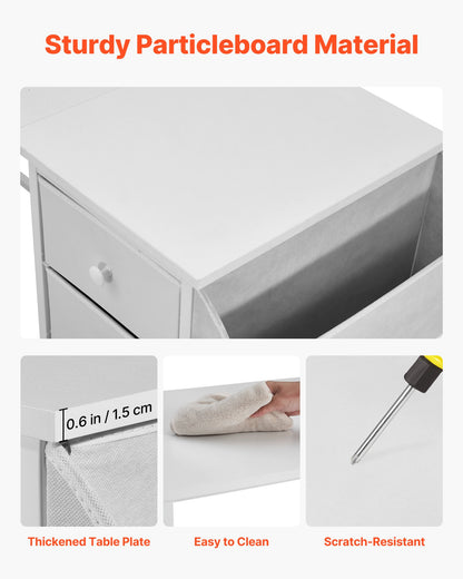 Computer Desk with Fabric Drawers, 47 Inch Reversible Study Work Writing Desk for Modern Home Office Bedroom, Simple Modern Cute PC Table Metal Frame Business Furniture, White