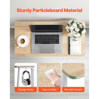 Hopfällbart skrivbord, 80 cm litet hopfällbart bord för kompakta utrymmen, platsbesparande datorbord, robust spånskiva med förvaringskrokar, skrivstation för hemmakontor, enkel montering, ek |  EU