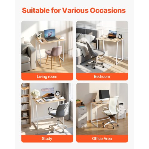 Hopfällbart skrivbord, 80 cm litet hopfällbart bord för kompakta utrymmen, platsbesparande datorbord, robust spånskiva med förvaringskrokar, skrivstation för hemmakontor, enkel montering, ek |  EU