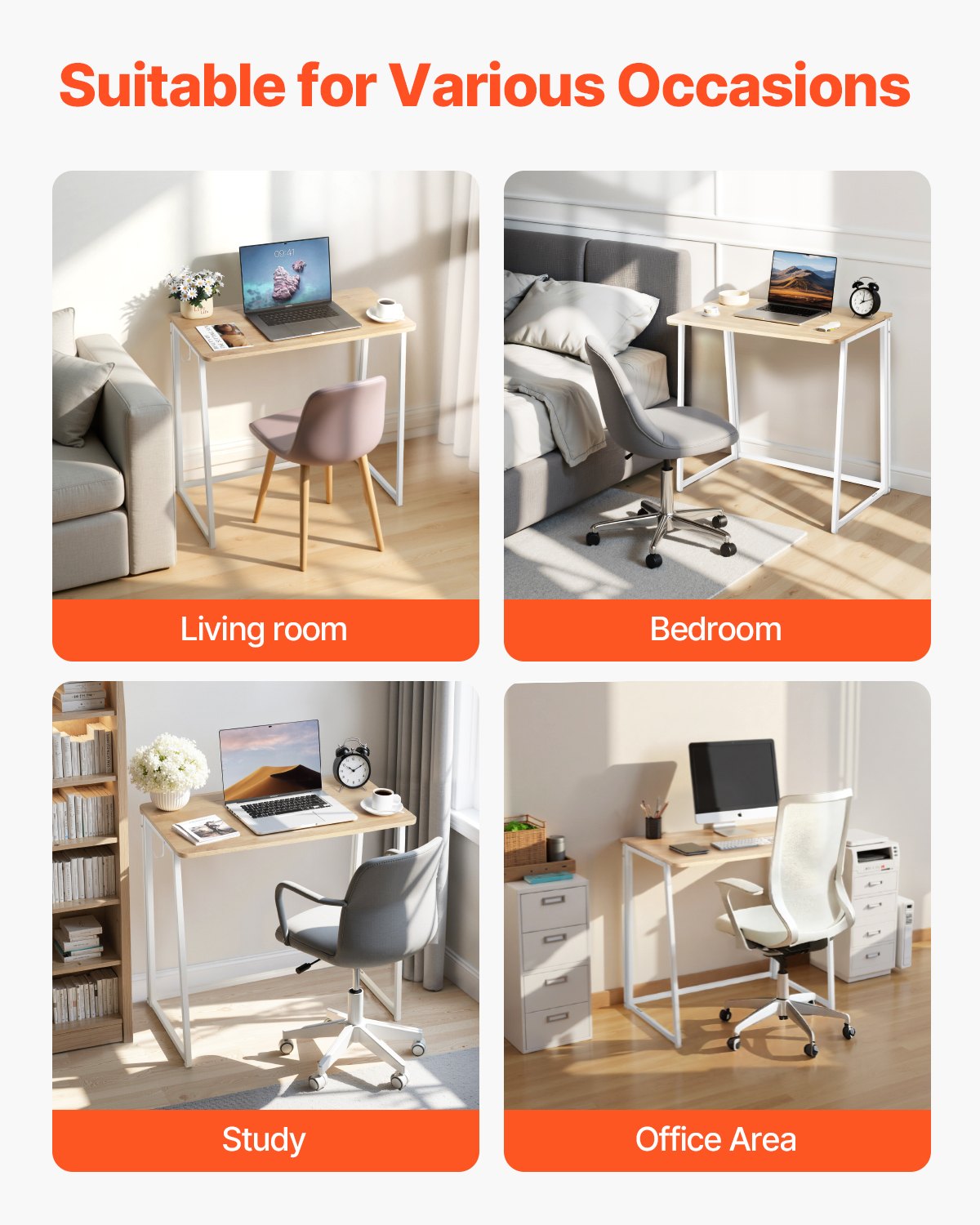 Folding Desk, 31.5" Foldable Table for Small Spaces with Storage Hooks, Space Saving Computer Table, Writing Workstation for Home Office, Easy Assembly, Oak