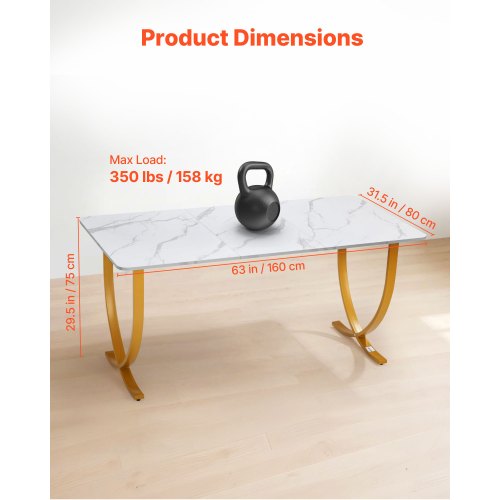 Executive Desk, 160 cm B x 80 cm D Stort kontorsskrivbord, Modernt datorbord Konferensbord Mötesrumsbord, Kontorsmöbler Förstorat skrivbord för hemmakontor, Vitt och guld |  EU