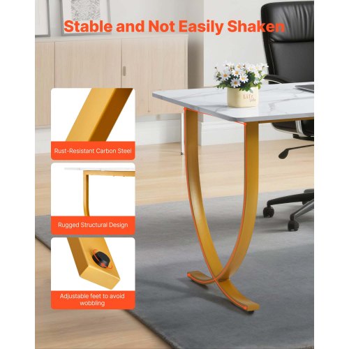 Executive Desk, 160 cm B x 80 cm D Stort kontorsskrivbord, Modernt datorbord Konferensbord Mötesrumsbord, Kontorsmöbler Förstorat skrivbord för hemmakontor, Vitt och guld |  EU