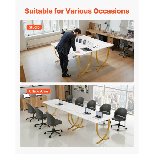 Executive Desk, 160 cm B x 80 cm D Stort kontorsskrivbord, Modernt datorbord Konferensbord Mötesrumsbord, Kontorsmöbler Förstorat skrivbord för hemmakontor, Vitt och guld |  EU