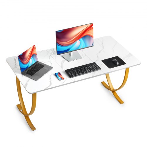 Executive Desk, 160 cm B x 80 cm D Stort kontorsskrivbord, Modernt datorbord Konferensbord Mötesrumsbord, Kontorsmöbler Förstorat skrivbord för hemmakontor, Vitt och guld |  EU