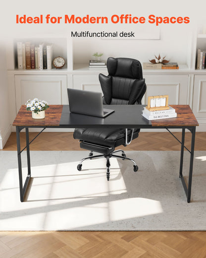 Computer Desk, 63 Inch Office Gaming Desk for Home Office, Writing Study Work Modern Simple Table with Metal Frame for Large Legroom, Rustic Brown and Black