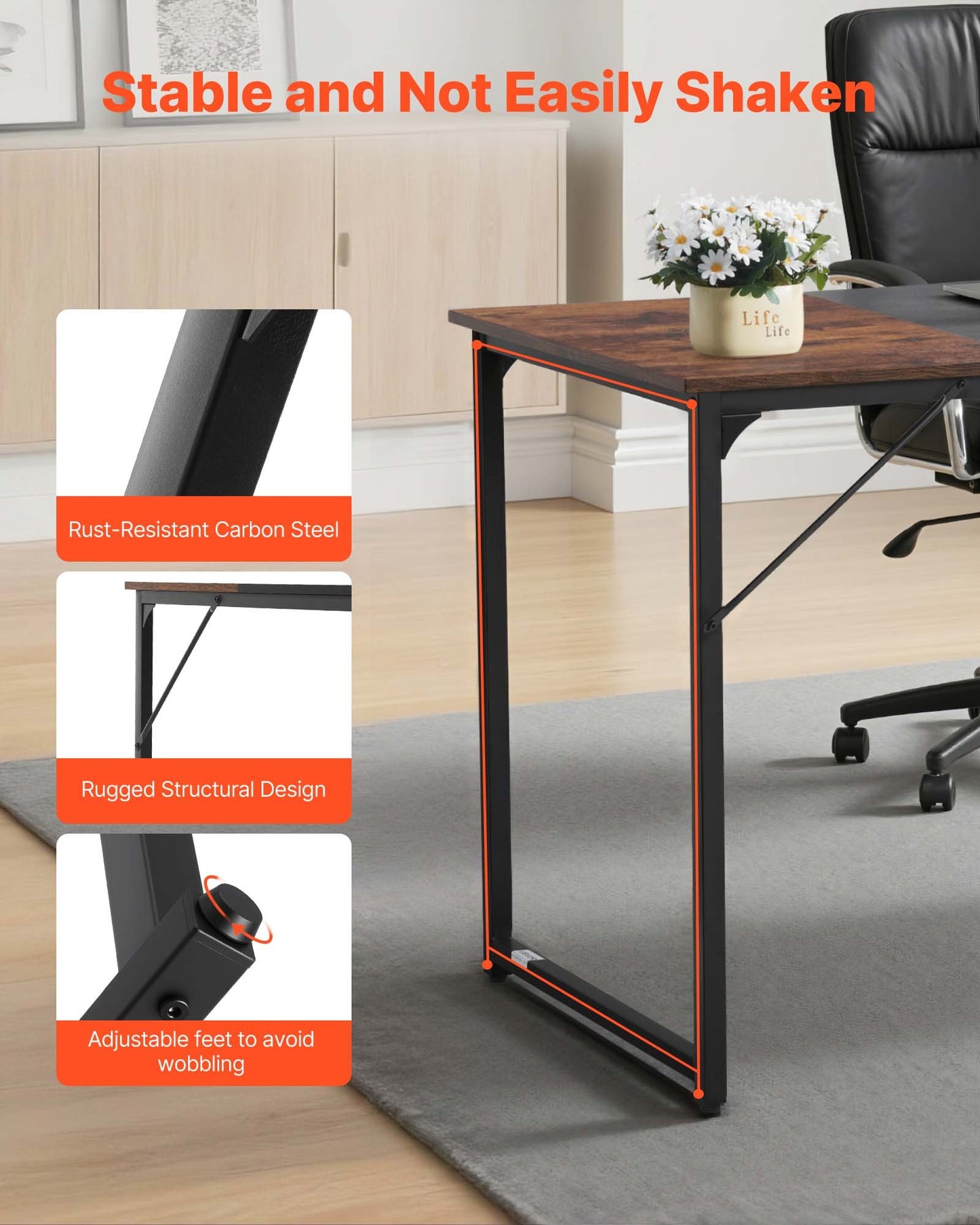 Computer Desk, 63 Inch Office Gaming Desk for Home Office, Writing Study Work Modern Simple Table with Metal Frame for Large Legroom, Rustic Brown and Black