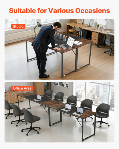 Computer Desk, 63 Inch Office Gaming Desk for Home Office, Writing Study Work Modern Simple Table with Metal Frame for Large Legroom, Rustic Brown and Black