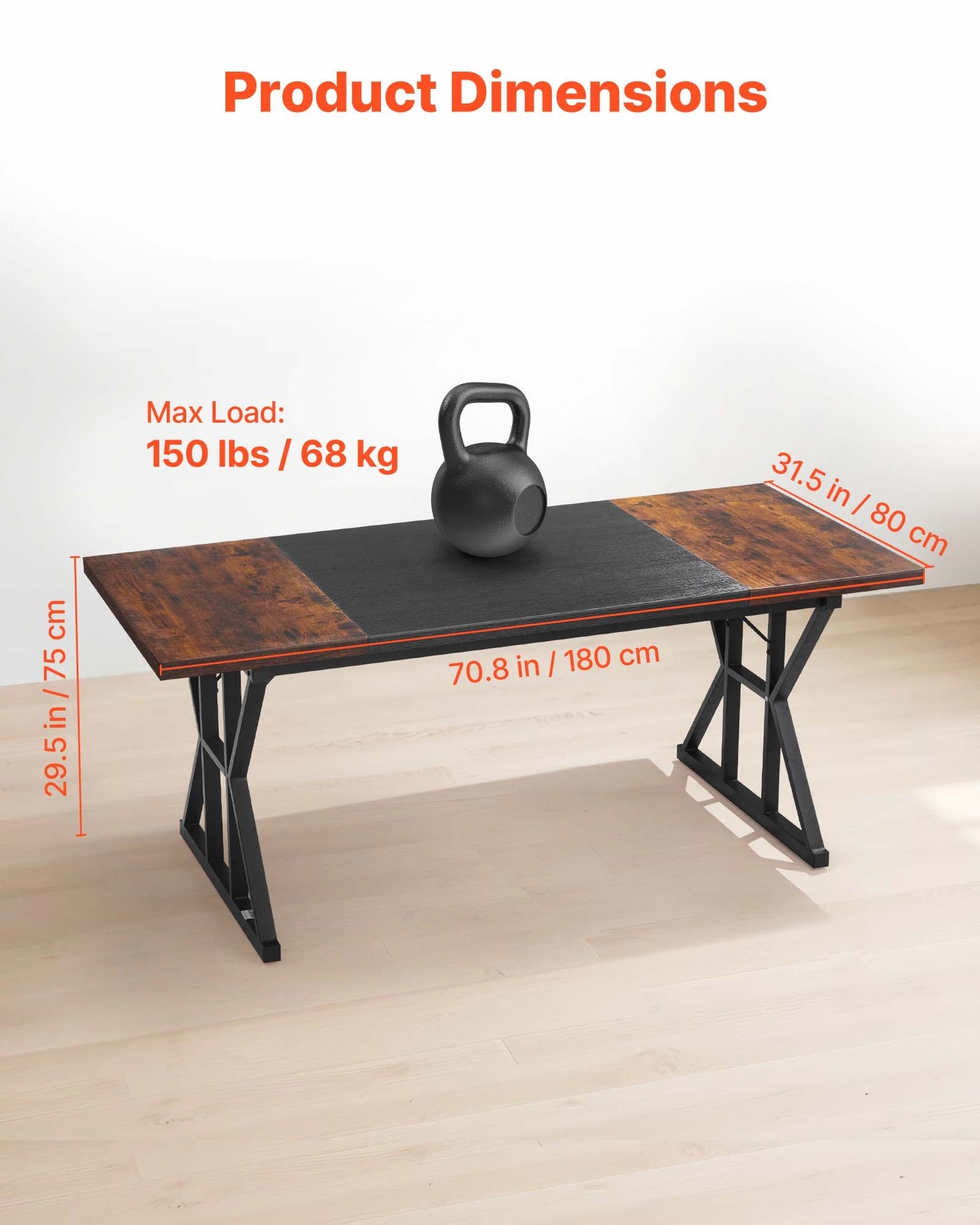 Executive Desk 70.9 x 31.5 inch, Large Computer Desk PC Workstation for Home Office, Modern Simple Wood Laptop Study Writing Table Metal Frame Business Furniture, Rustic Brown and Black