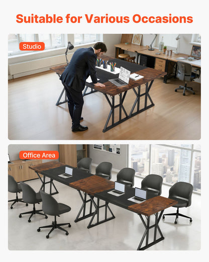 Executive Desk 70.9 x 31.5 inch, Large Computer Desk PC Workstation for Home Office, Modern Simple Wood Laptop Study Writing Table Metal Frame Business Furniture, Rustic Brown and Black