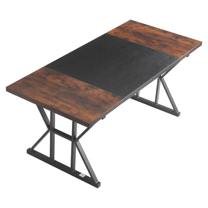 Executive Desk 70.9 x 31.5 inch, Large Computer Desk PC Workstation for Home Office, Modern Simple Wood Laptop Study Writing Table Metal Frame Business Furniture, Rustic Brown and Black