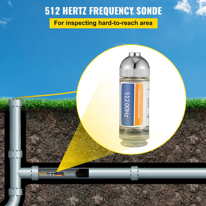 512HZ Sonde 8/5\" and 1/4-20\" Connectors Rigid Drain Locator for Locating & Detecting Small Sewer & Pipelines, Silver