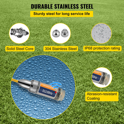 512HZ Sonde 8/5\" and 1/4-20\" Connectors Rigid Drain Locator for Locating & Detecting Small Sewer & Pipelines, Silver